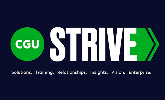 CGU Strive logo with dark blue background